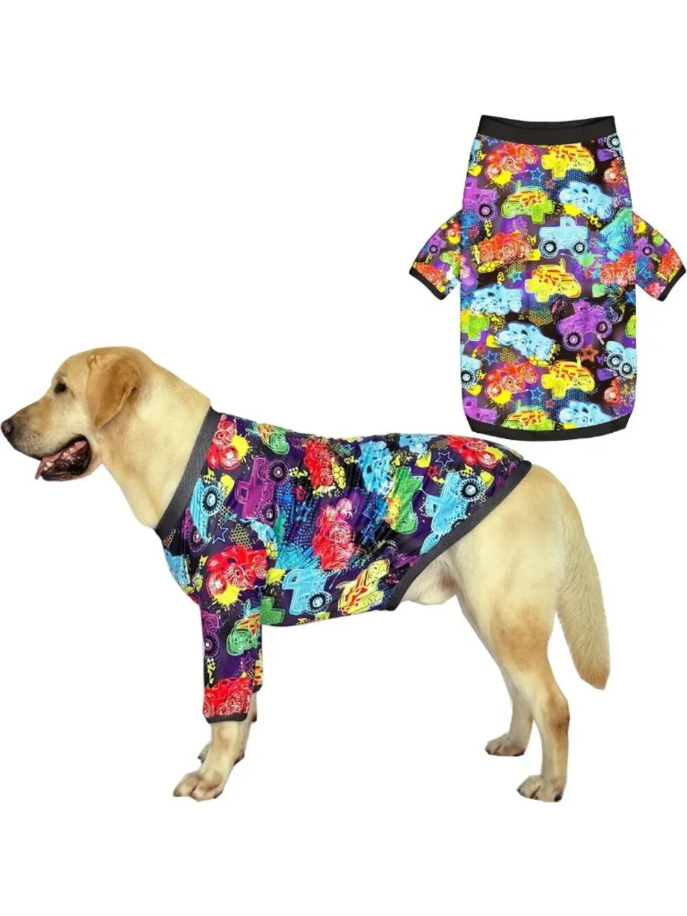 Monster Truck Pattern Dog T-Shirt | Soft Pajamas for Large Dogs | 2XL Pet